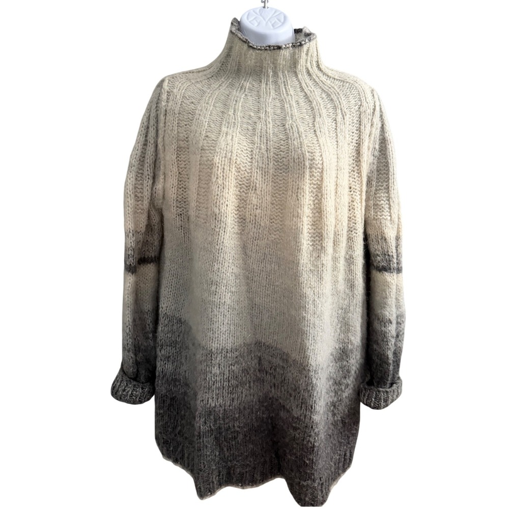 Anthropologie  Ombre Sweater Gray S  Wool Pullover Winter Fall Boho Alpaca Blend